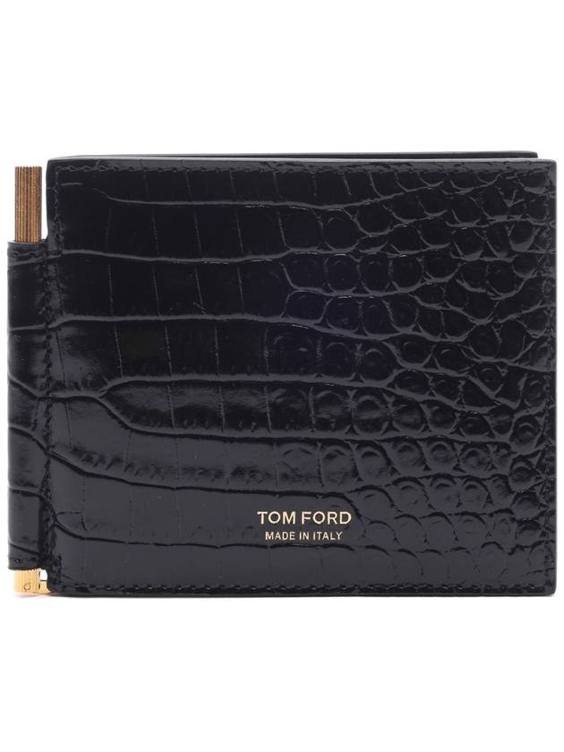 Print Croc Money Leather Clip Half Wallet Black - TOM FORD - BALAAN 3