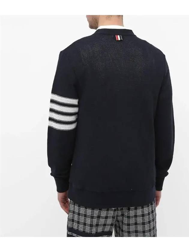 4 Bar Open Raschel Stitch V Neck Cardigan Navy - THOM BROWNE - BALAAN 5