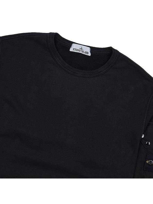 Brushed Organic Cotton Fleece Sweatshirt Black - STONE ISLAND - BALAAN 4