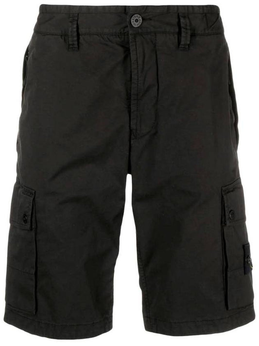 Logo Cotton Slim Cargo Shorts Black - STONE ISLAND - BALAAN 2