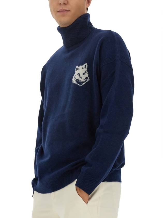 Fox Head Intarsia Comfort Turtleneck Ink Blue - MAISON KITSUNE - BALAAN 5