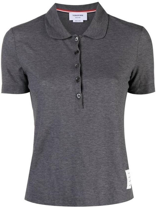 Women's Round Collar Short Sleeve Polo Shirt Grey - THOM BROWNE - BALAAN 1