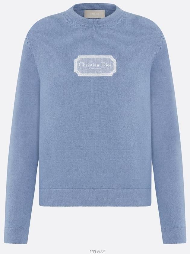 Couture Embroidered Cashmere Jersey Knit Top Blue - DIOR - BALAAN 5