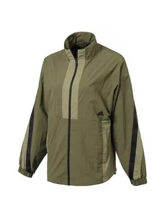 Women's Wording Loose Fit Woven Zip-Up Jacket Green - ADIDAS - BALAAN 2