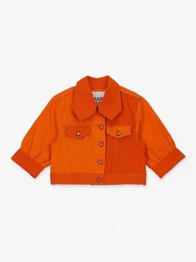 Women's Cotton Crop Denim Jacket Orange - GANNI - BALAAN 2