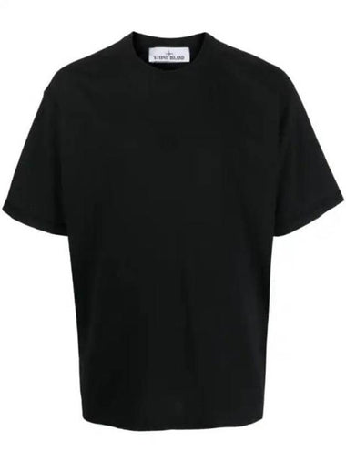 Fissato Effect Compass Embroidery Logo Short Sleeve T-shirt Black - STONE ISLAND - BALAAN 1