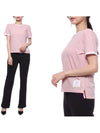 Women's Melange Jersey Ringer Short Sleeve T-Shirt Light Pink - THOM BROWNE - BALAAN 2