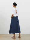 Denim edge cut flare long skirt indigo - RYUL+WAI: - BALAAN 4