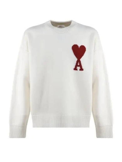 Intarsia Big Heart Logo Wool Knit Top Ivory - AMI - BALAAN 2