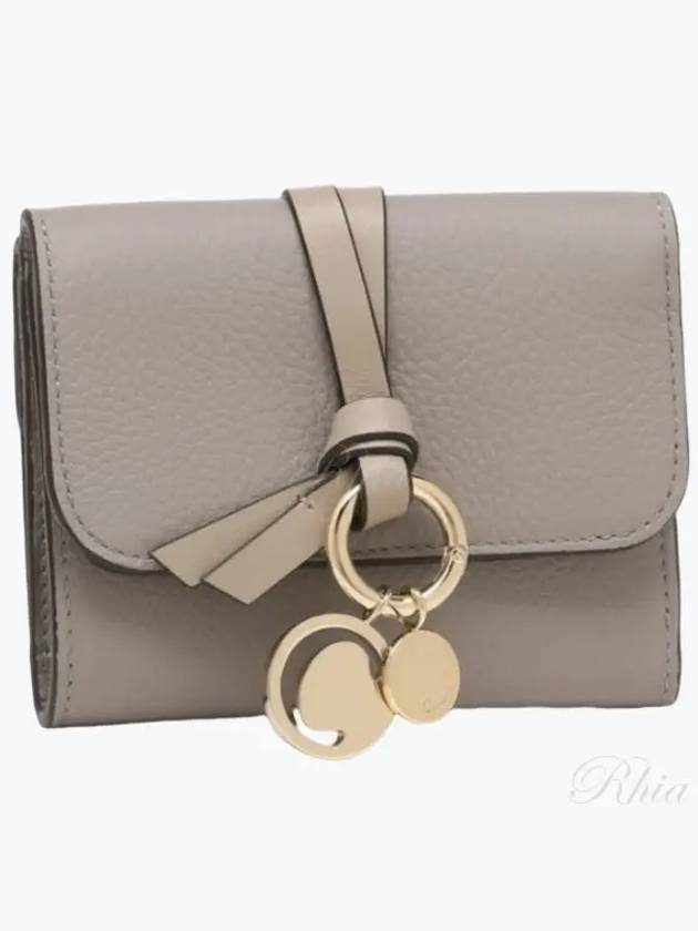 Alphabet Grain Leather Flap Small Half Wallet Grey - CHLOE - BALAAN 2