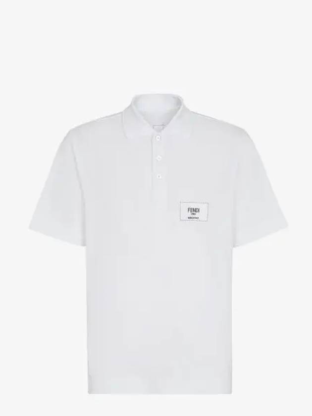 Men's Logo Patch Short Sleeve Polo Shirt White - FENDI - BALAAN 2