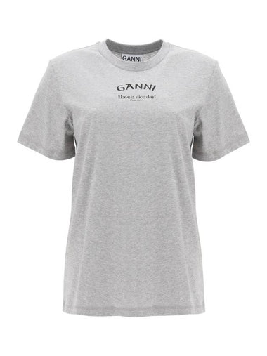 Logo Print Short Sleeve T-Shirt Grey - GANNI - BALAAN 1