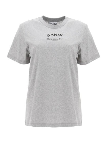 Logo Print Short Sleeve T-Shirt Grey - GANNI - BALAAN 1