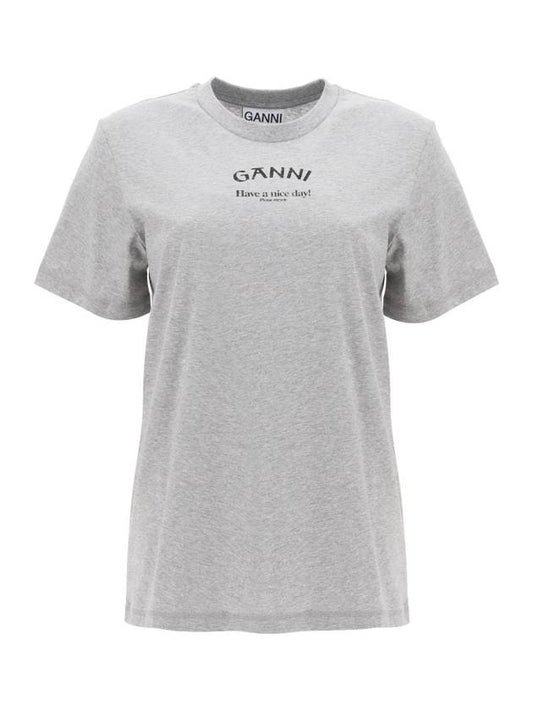 Logo Print Short Sleeve T-Shirt Grey - GANNI - BALAAN 1