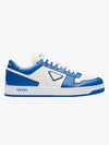 Men's Downtown Triangle Logo Leather Low Top Sneakers White Cobalt Blue - PRADA - BALAAN 2