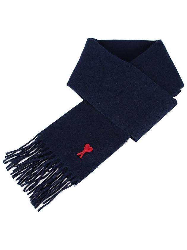 Small Heart Logo Wool Scarf Navy - AMI - BALAAN 2