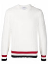 Men's Textured Crew Neck Knit Top White - THOM BROWNE - BALAAN 3