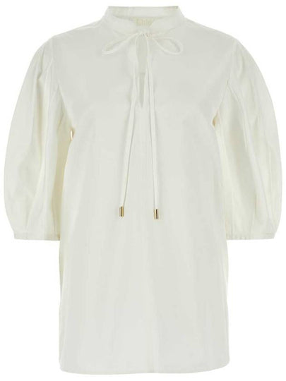 Women's Tie Detail Tunic Short Sleeve Shirt White - CHLOE - BALAAN 2