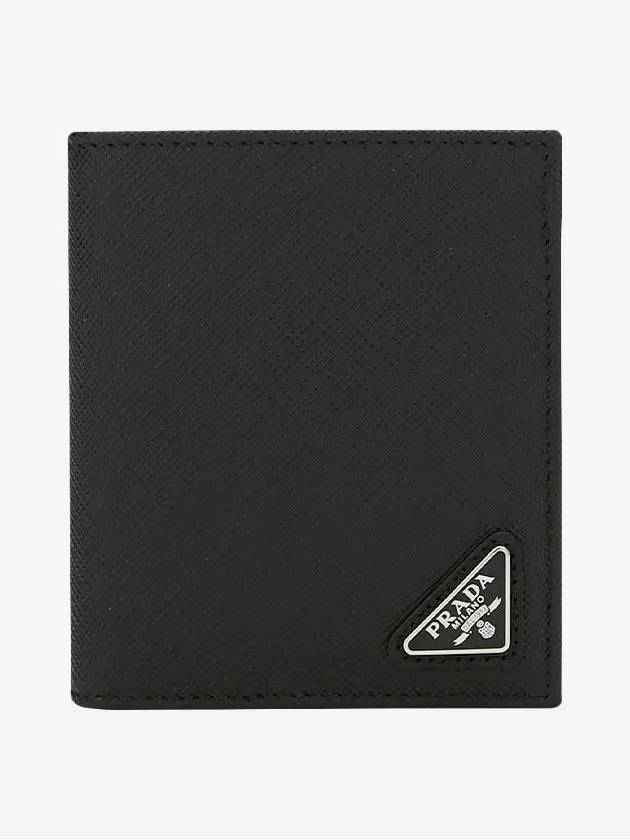 Triangle Logo Saffiano Half Wallet Black - PRADA - BALAAN 3