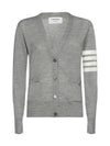 Sustainable Fine Merino Wool 4-Bar Relaxed Fit V-Neck Cardigan Light Grey - THOM BROWNE - BALAAN 2