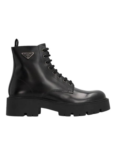 Brushed Leather Combat Boots Black - PRADA - BALAAN 1