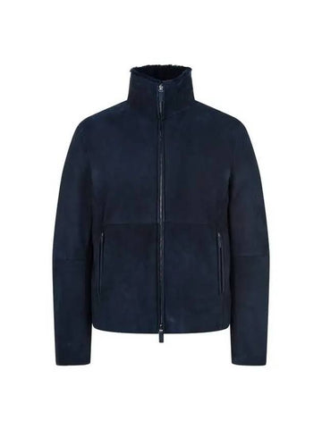 Men s Suede Shearling Zip up Jacket Navy 271123 - EMPORIO ARMANI - BALAAN 1