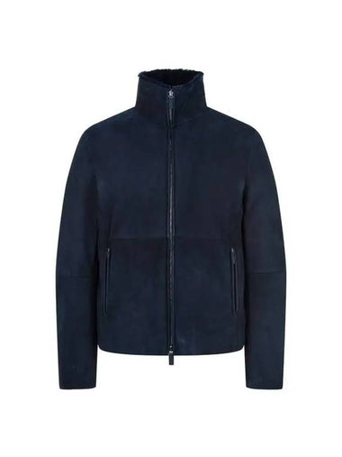 Men s Suede Shearling Zip Up Jacket Navy - EMPORIO ARMANI - BALAAN 1