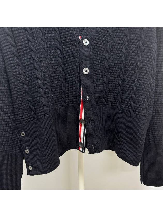 Cable Knitwear Virgin Wool Cardigan Navy - THOM BROWNE - BALAAN 3