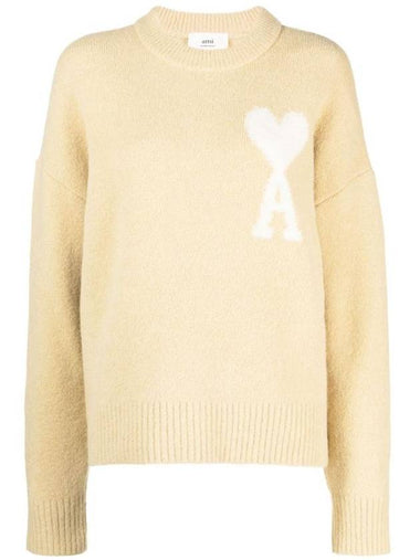 Intarsia Heart Logo Knit Top Vanilla - AMI - BALAAN 1