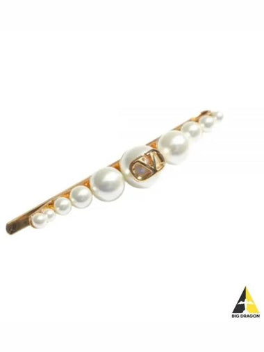 5W0J0W51 UXM 0O3 5W2J0W51 V logo signature metal pearl hair clip - VALENTINO - BALAAN 1