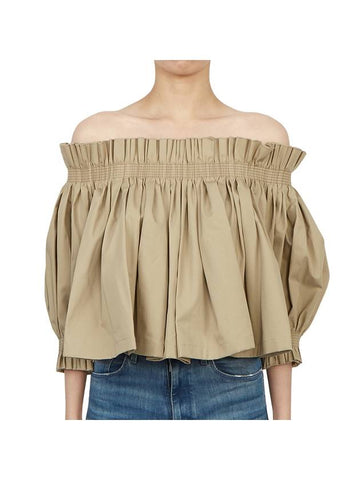 Gather Puff Shoulder Crop Blouse Beige - DIOR - BALAAN 1