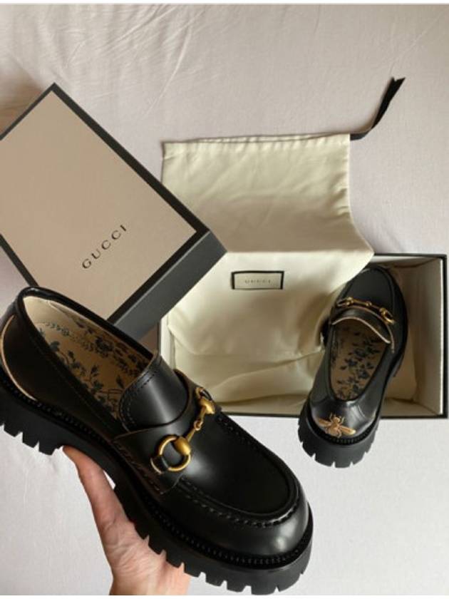 Lug Sole Horsebit Low Heel Loafers Black - GUCCI - BALAAN 6