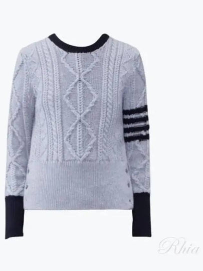 Women's 4 Bar Cable Classic Crew Neck Knit Top Grey - THOM BROWNE - BALAAN 2