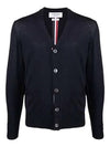 Men's Navy Classic Three-Stripe Backstripe Wool Cardigan - THOM BROWNE - BALAAN 2