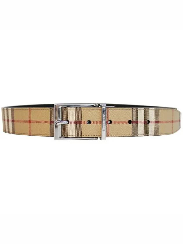 Square Buckle Check Reversible Coated Fabric Leather Belt Beige - BURBERRY - BALAAN 3