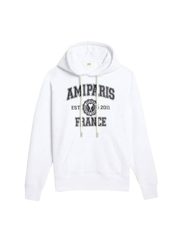 Paris France Oversized Organic Cotton Fleece Hoodie White - AMI - BALAAN 1