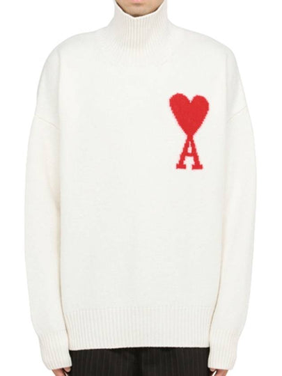 Heart Logo Knit Turtleneck White - AMI - BALAAN 2