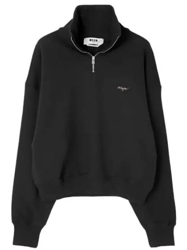 Micro Logo Embroidered Half Zip Sweatshirt Women s Long Sleeve T Shirt - MSGM - BALAAN 1