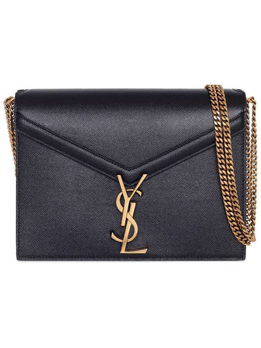 Cassandra Medium Chain Bag in Grain de Poudre Embossed Leather Black - SAINT LAURENT - BALAAN