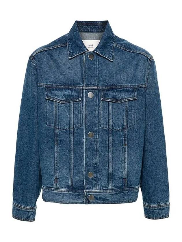 Paris Logo Patch Flap Pocket Cotton Denim Jacket Blue - AMI - BALAAN 2