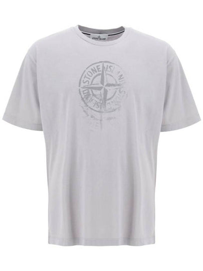 Men's Logo Print Crew Neck Short Sleeve T-Shirt Grey - STONE ISLAND - BALAAN 2