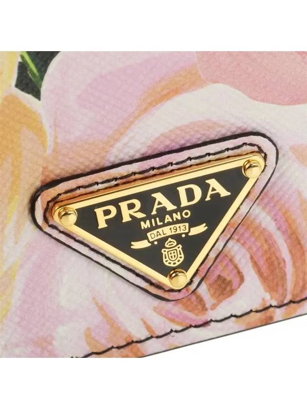 Floral Print Saffiano Leather Half Wallet Pink - PRADA - BALAAN 6