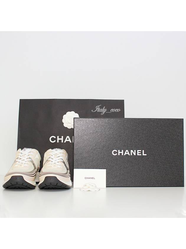 Fabric Laminated Low Top Sneakers Ivory White Gold - CHANEL - BALAAN 2