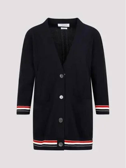 High Twist Cotton Oversized Long Cardigan Navy - THOM BROWNE - BALAAN 2