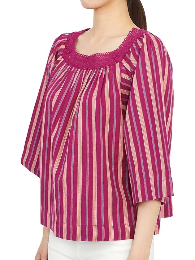 Women's Lace Collar Striped Cotton Blouse Pink - VANESSA BRUNO - BALAAN 3