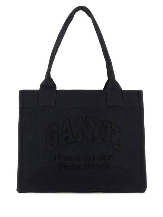 Embroidered Logo Canvas Tote Bag Black - GANNI - BALAAN 1