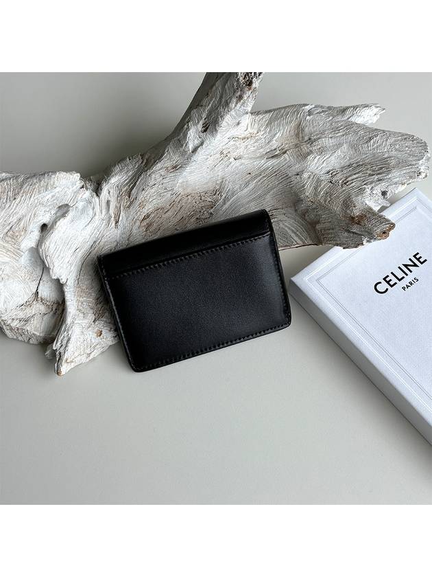 Triomphe Shiny Calfskin Flap Card Wallet Black - CELINE - BALAAN 6