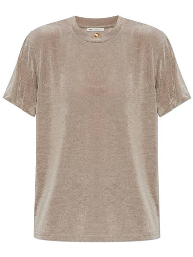 Ami Alexandre Mattiussi T-shirt With Crew Neck, Women's, Beige - AMI - BALAAN 1