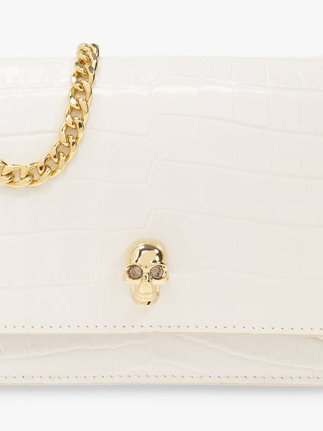 Gold Hardware Skull Crocodile Leather Small Shoulder Bag White - ALEXANDER MCQUEEN - BALAAN 7