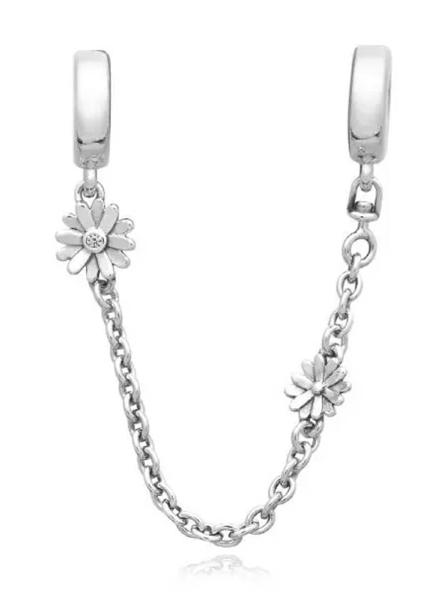 Daisy Flower Safety Chain Charm Sterling Silver Clear - PANDORA - BALAAN 3